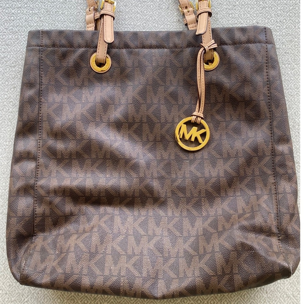 Michael Kors Tote Women Large Brown Signature Logo Fulton Shoulder Bag Monogram - Picture 5 of 11